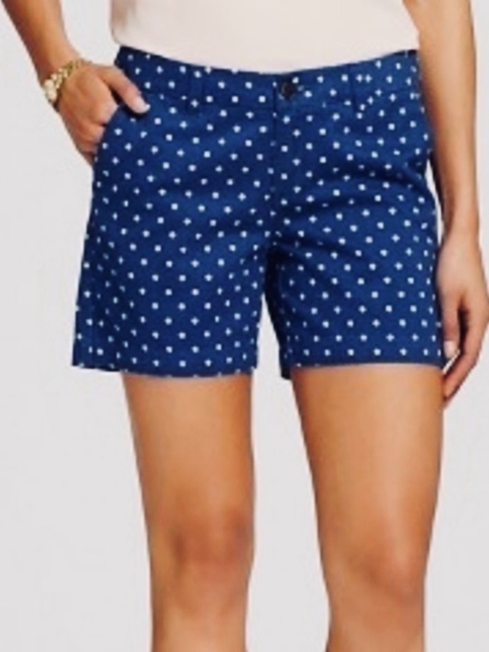 Merona Navy Royal Blue Polka Dot Flat Front Cotton Chino Shorts Summer Casual